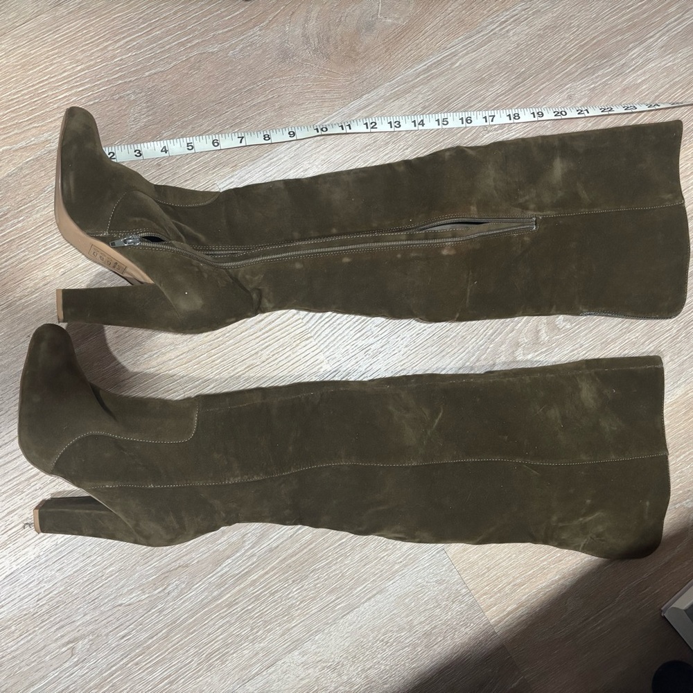 Olive Suede Knee-High Boots